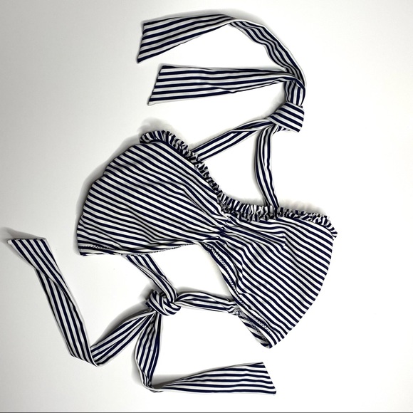 Lands’ End Navy White Striped Ruffled Bikini Set - Picture 2 of 16